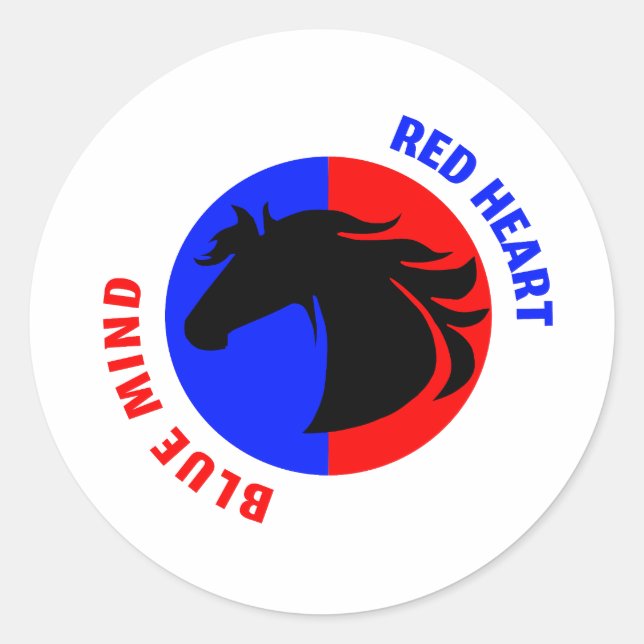 Adesivo de Cavalo Azul Mente Coração Vermelho (Frente)