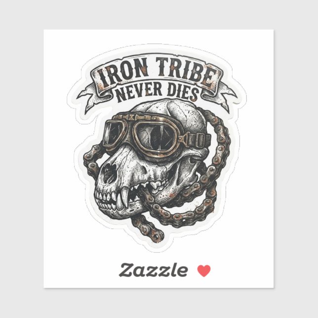 Adesivo de Caveira de Lobo Iron Tribe Never Dies (Folha)