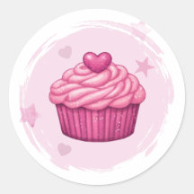 Adesivo de Celebração de Cupcake Rosa