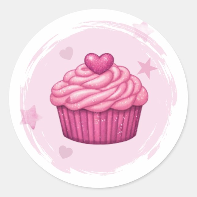 Adesivo de Celebração de Cupcake Rosa (Frente)