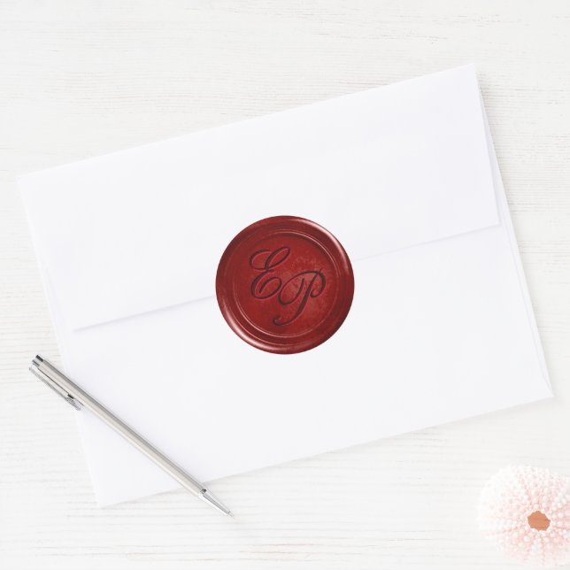 Adesivo de cera grená real com iniciais (Envelope)