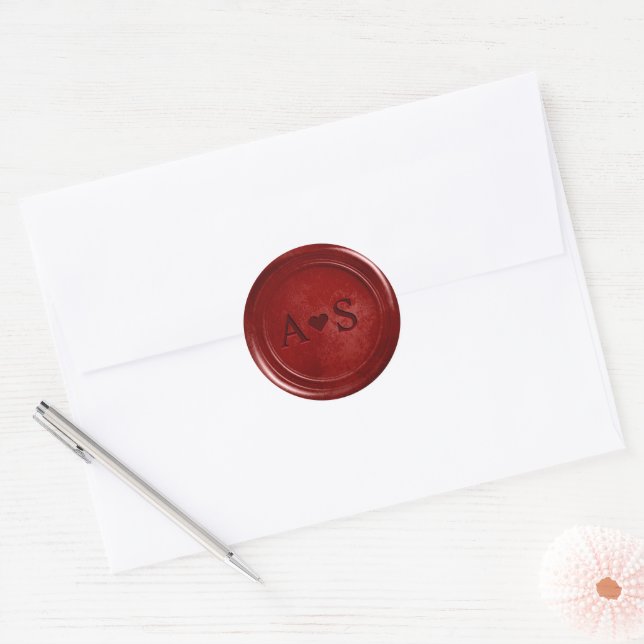 Adesivo de cera Royal Red Ruby com iniciais  (Envelope)
