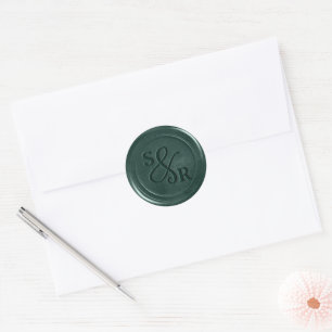 Adesivo de cera verde esmeralda com iniciais 