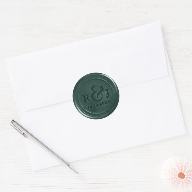 Adesivo de cera verde esmeralda com iniciais  (Envelope)