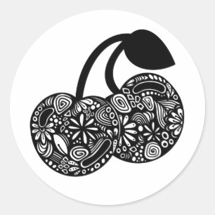 Adesivo de cereja preto e branco