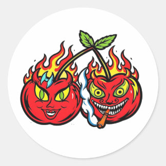 Adesivo de Cerejas Malvadas em Chamas - Arte de Mo