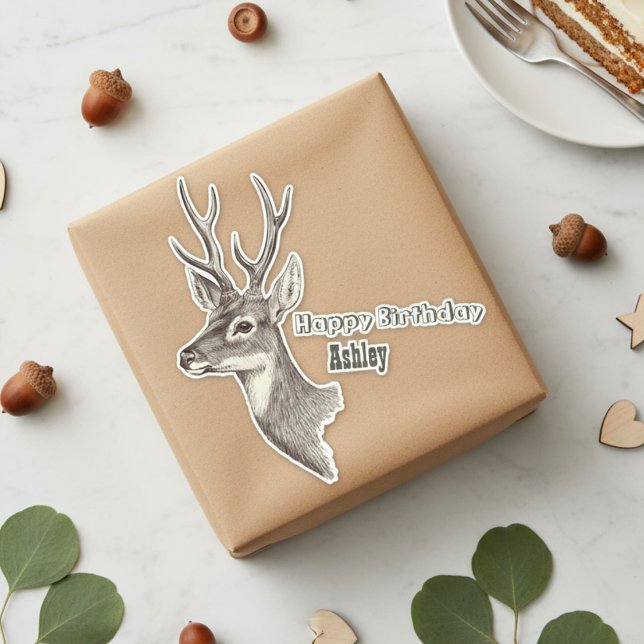 Adesivo de cervejas de aniversário personalizado (Custom Birthday Deer Sticker)