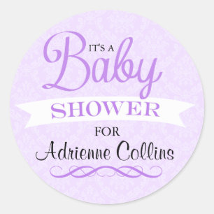 Adesivo de Chá de Bebê Damask Purple Chic
