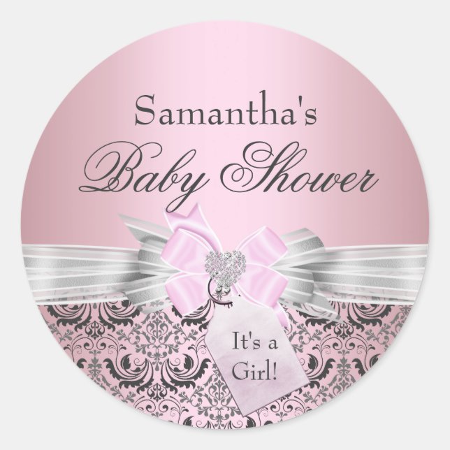 Adesivo de Chá de Bebê Damask & Tiara Princesa (Frente)