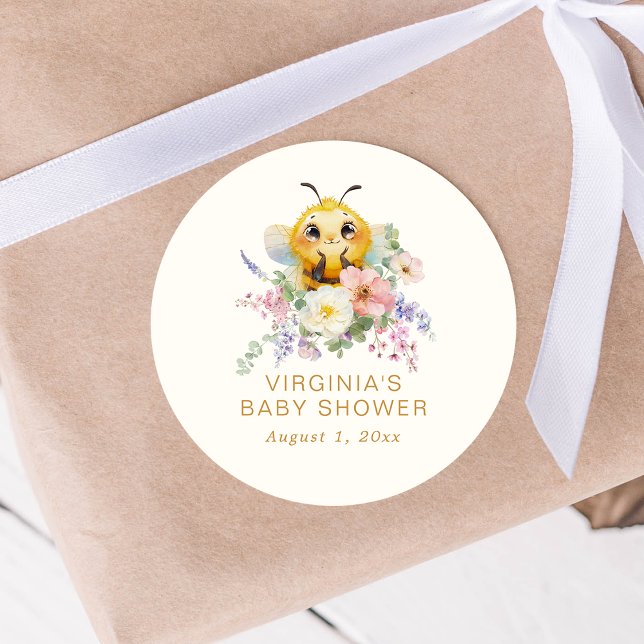 Adesivo de Chá de Bebê de Abelha (Bee Baby Shower Round Sticker by Painted Paperie
)