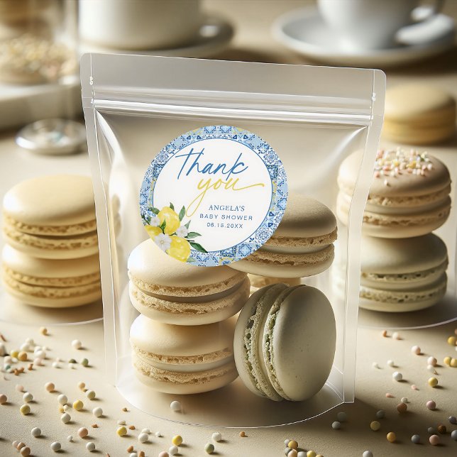 Adesivo de Chá de Bebê Mediterrâneo Limão Elegante (Criador carregado)