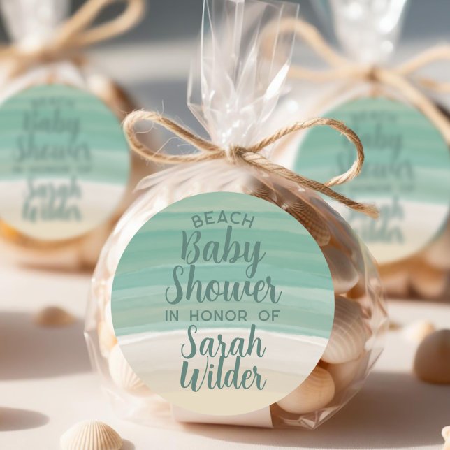 Adesivo de Chá de Bebê na Praia (For your beach baby shower - just add your name)