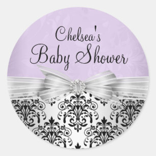 Adesivo de Chá de Bebê Roxo e Preto Damask