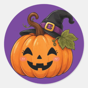 Adesivo de Chapéu de Bruxa de Abóbora de Halloween