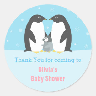 Adesivo de Chás de Bebê Família Penguin Obrigada