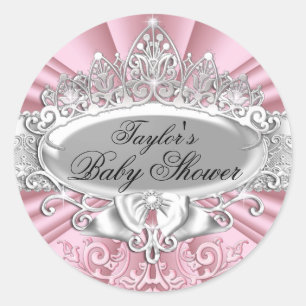 Adesivo de Chás de Bebê Pink Tiara & Damask