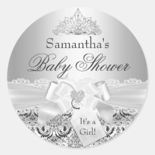 Adesivo de Chás de Bebê Silver Damask & Tiara