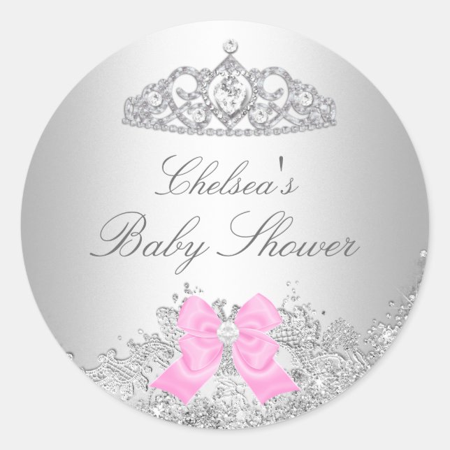 Adesivo de Chás de Bebê Silver Diamond & Tiara (Frente)