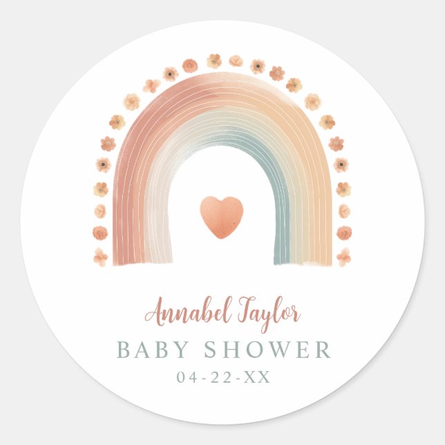 Adesivo de Chuvada de Bebê Boho Arco-Íris – Rodada (Frente)