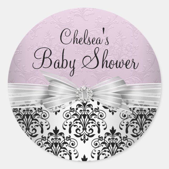 Adesivo de Chuveiro de Bebê Rosa Damask Elegante (Frente)