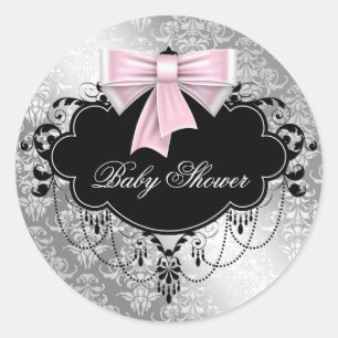 Adesivo de Chuveiro de Bebê Rosa Preto Damasco Ros