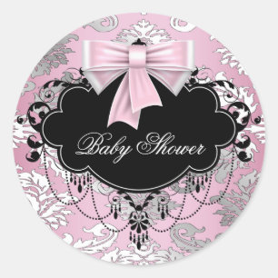 Adesivo de Chuveiro de Bebê Rosa Preto Damasco Ros