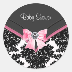 Adesivo de Chuveiro de Bebê Rosa Preto Damasco Ros