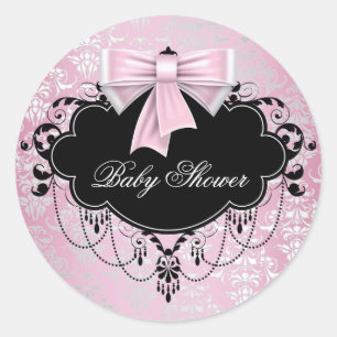 Adesivo de Chuveiro de Bebê Rosa Preto Damasco Ros