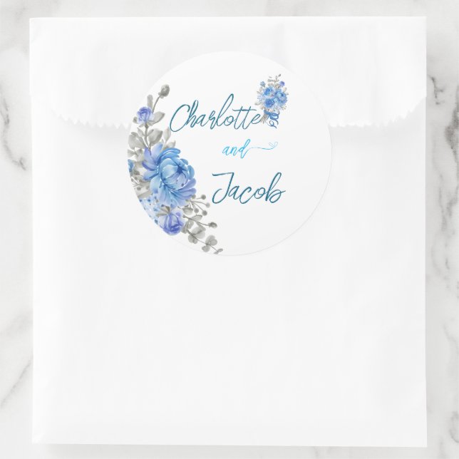 Adesivo de Chuveiro de Noiva Floral Azul Elegante (Bolsa)