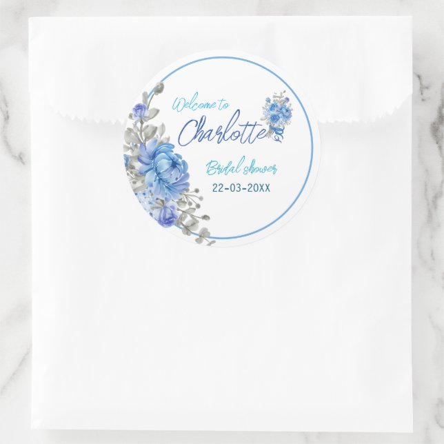 Adesivo de Chuveiro de Noiva Floral Azul Elegante (Bolsa)