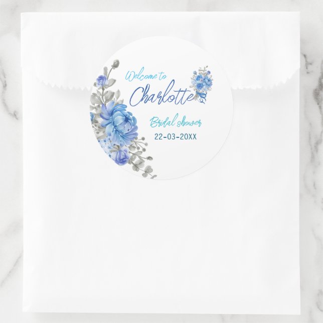 Adesivo de Chuveiro de Noiva Floral Azul Elegante (Bolsa)