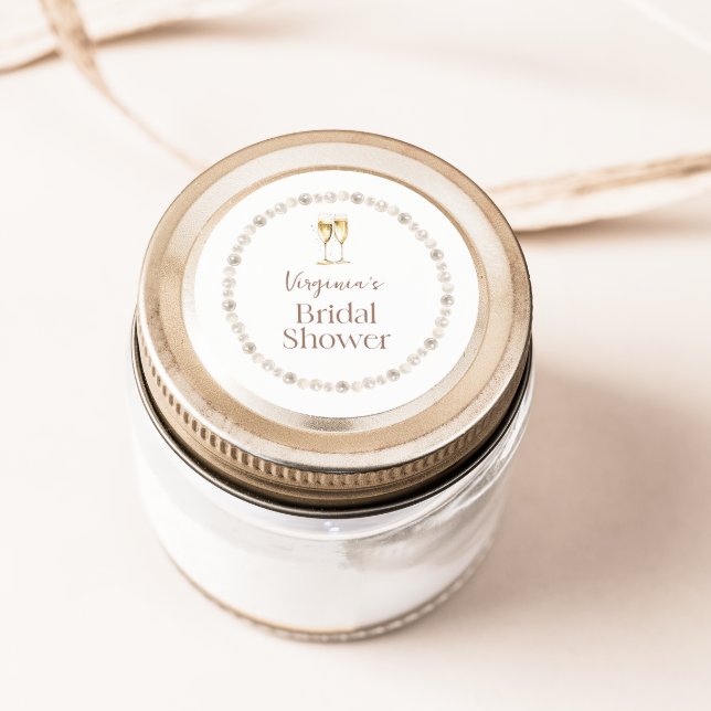 Adesivo de Chuveiro de Noiva Pérolas e Prosecco (Pearls and Prosecco Bridal Shower Sticker
)