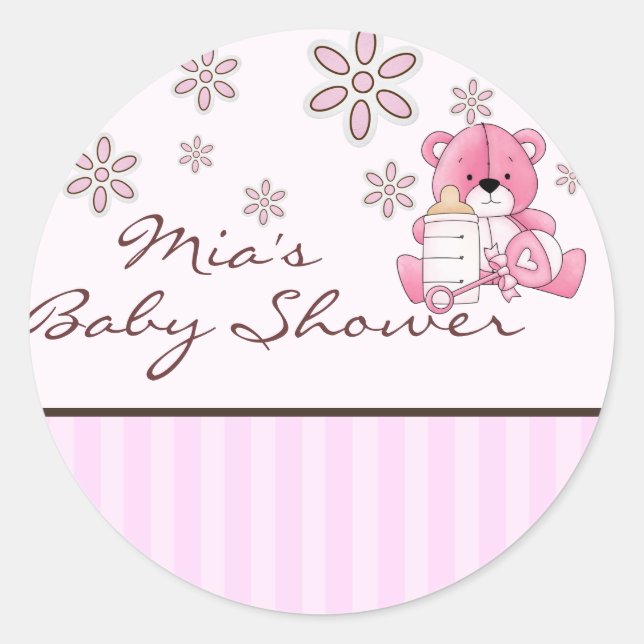 Adesivo de Chuvinha de Bebê Urso Rosa (Frente)