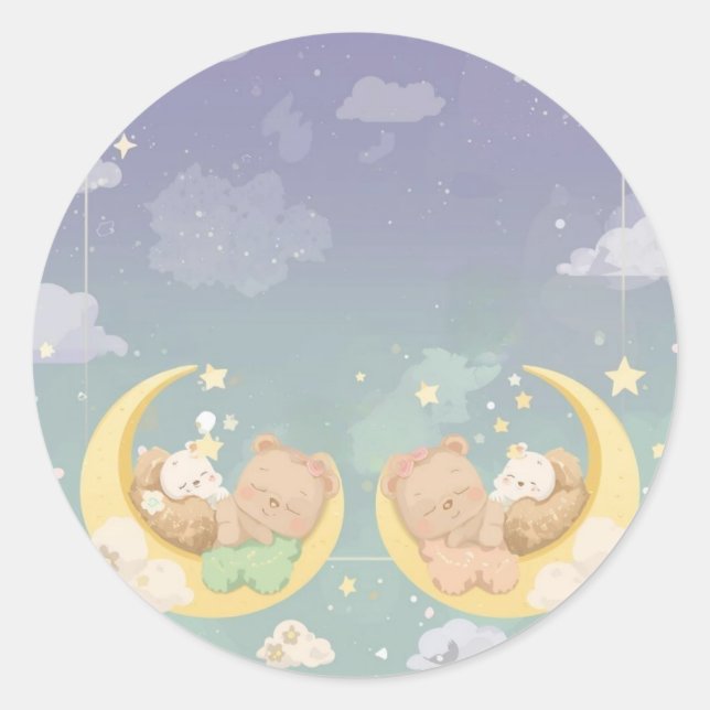 Adesivo de Chuvinha de Gêmeos Bebês Animais Adorme (Frente)