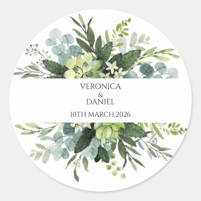 Adesivo de Círculo de Casamento Rústico Verde (Frente)
