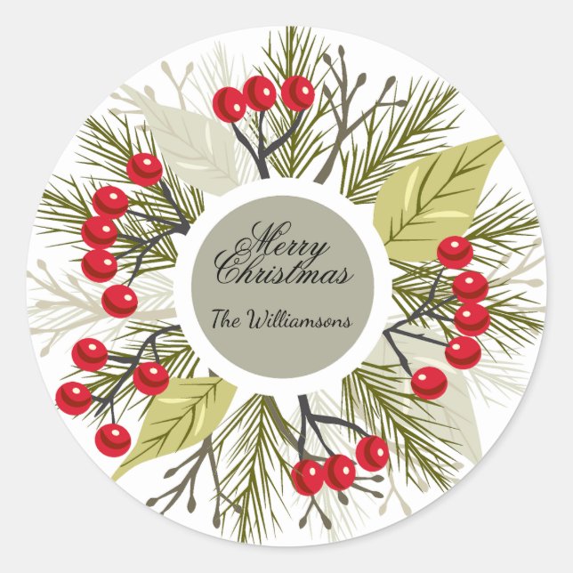 Adesivo de círculo de Natal elegante editável (Frente)