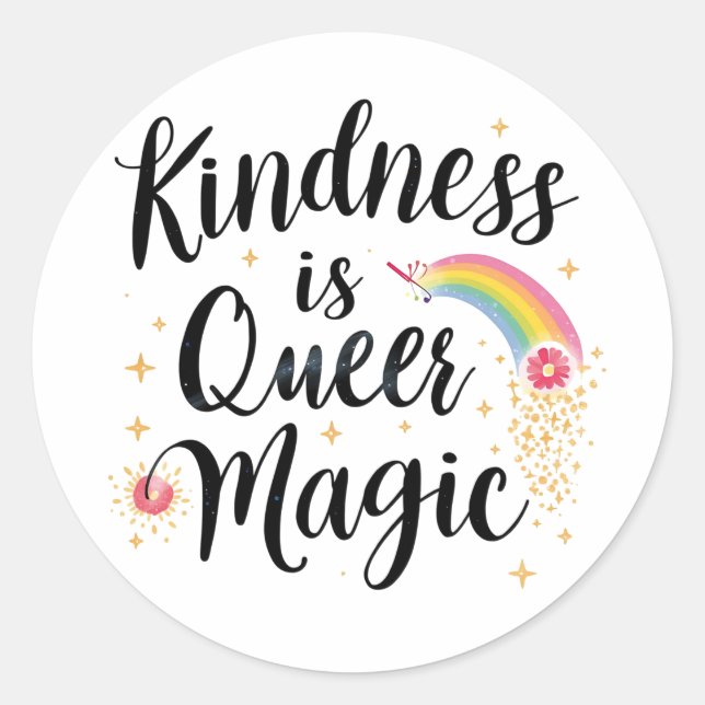 Adesivo de Citação de Magia Queer Bondade Arco-íri (Frente)