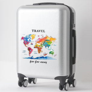 Adesivo de Citação de Viagem Mapa Mundial Aquarela