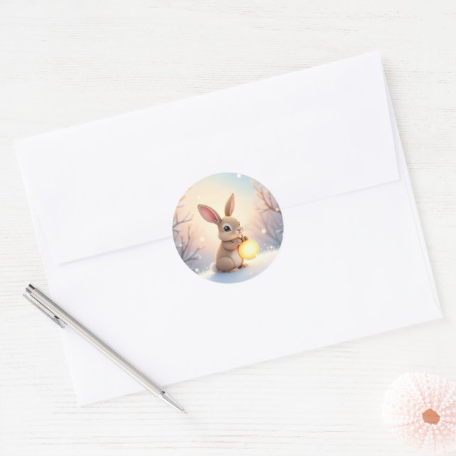 Adesivo de Coelho de Inverno Fofo (Envelope)