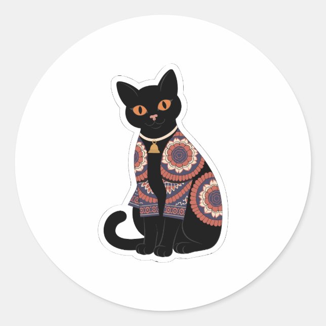 Adesivo de Colar de Gato Preto Mandala (Frente)