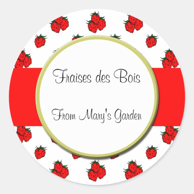 Adesivo de conserva de padrão de morango personali (Frente)
