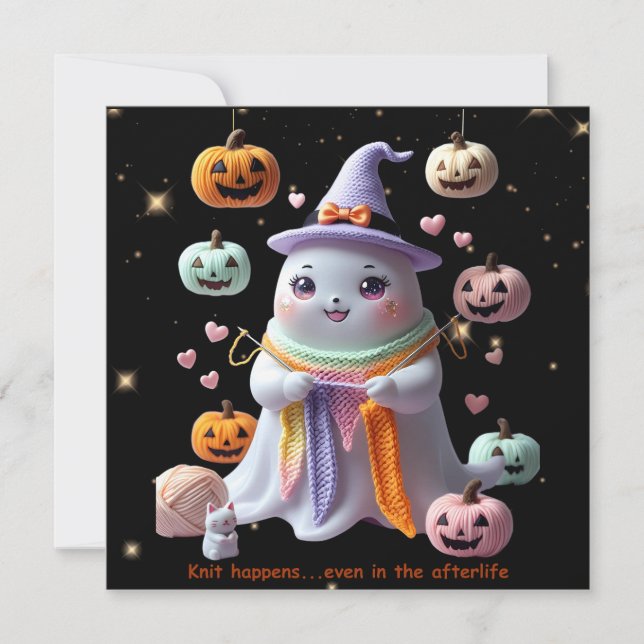 Adesivo de Convite de Halloween de Tricô de Fantas (Frente)