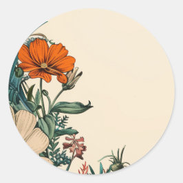 Adesivo de Convite Floral Laranja Teal Vintage
