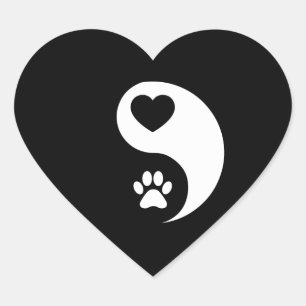 Adesivo de Coração com Pegada de Pata Yin Yang - P
