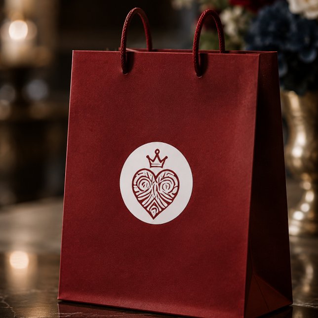 Adesivo de Coração Coroa Vermelha Elegante (Elegant heart sticker adds a refined finishing touch to gift bags, favors and special occasions.)