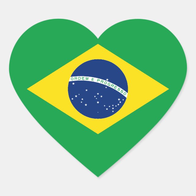 Adesivo de Coração da Bandeira do Brasil (Frente)