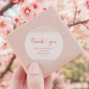 Adesivo de Coração de Confete de Obrigado em Rose