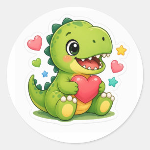 Adesivo de Coração de Dinossauro Bebê Fofo