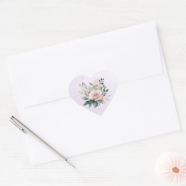 Adesivo de Coração em Aquarela com Rosas Rosa Desb (Envelope)