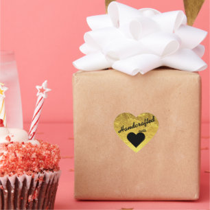 Adesivo de Coração Feito à Mão com Amor Dourado